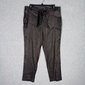 Meg & Margot Metallic Houndstooth Pants XL Trousers Gold Paperbag Tie Waist Knit